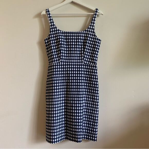 NWT J Crew Sleeveless Mini Dress in Stretch Gingham Navy Blue/White Size 6 - Picture 3 of 8